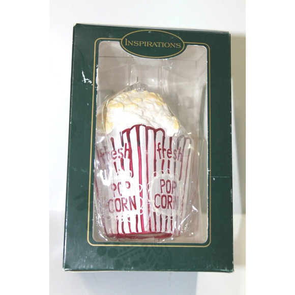 Christmas by Krebs Movie Time Box of Buttered Popcorn Glass Holiday Ornament New - Picture 3 of 12